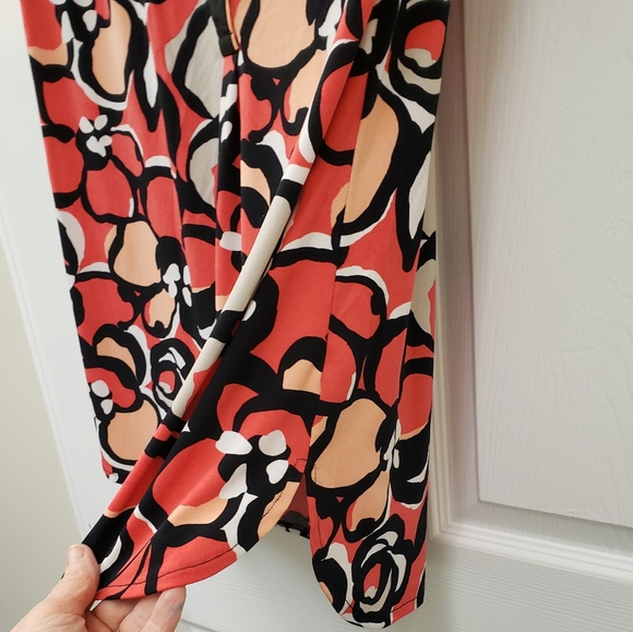 Worthington, Sleeveless, pullover, orange, tangerine, tropical, floral blouse, L - Picture 6 of 10